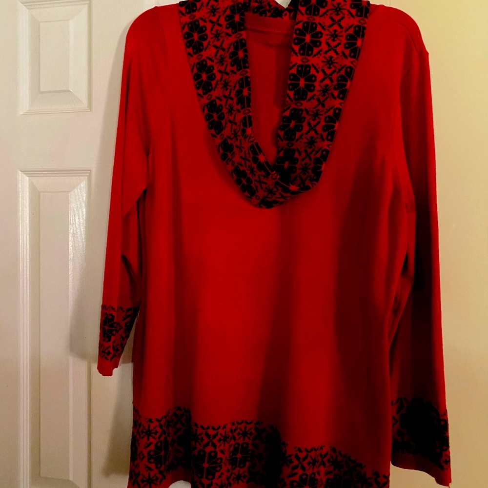 Red sweater tunic with matching scarf